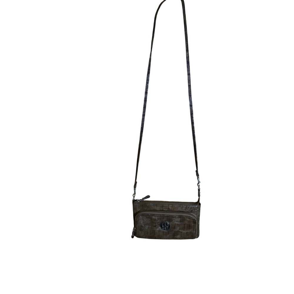 Relic by Fossil Brown Faux Croc Embossed Crossbody Multiple Pockets Adjustable